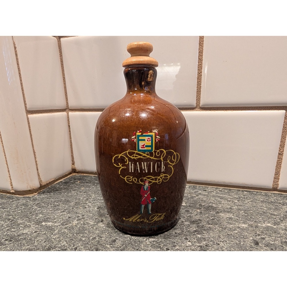 HAWICK Mens Talc Powder Ceramic Bottle Wooden Stopper Decorative‎ Collectible